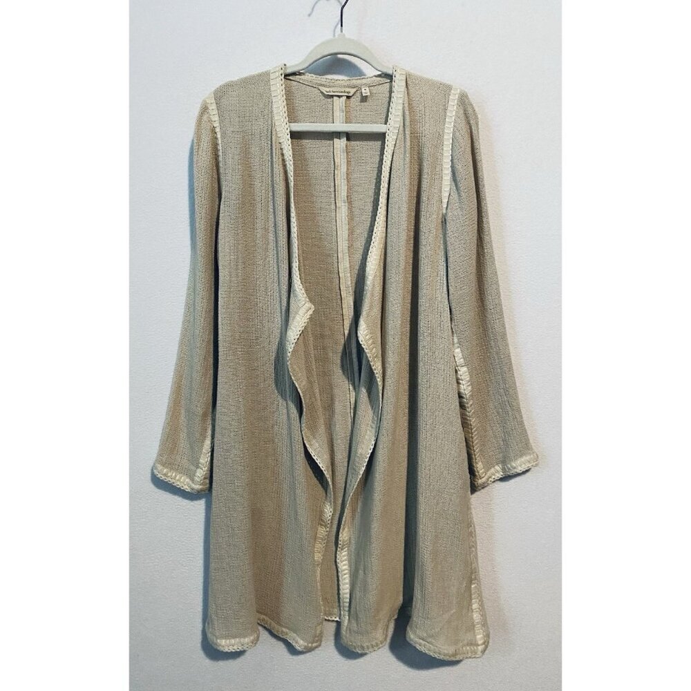 Soft Surroundings Cardigan Sweater Womens Medium Beige Embroidered Boho Beachy